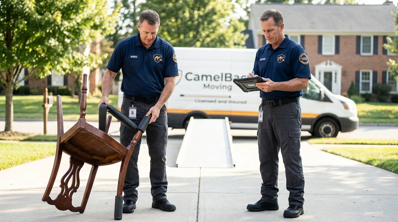 Movers inspecting furniture for damage prevention before loading in Buffalo Grove, IL