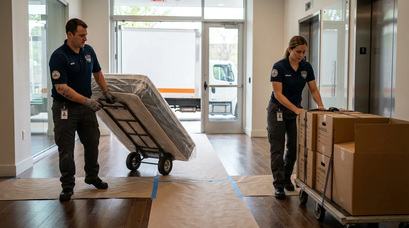 Professional apartment movers loading elevator in Buffalo Grove, IL